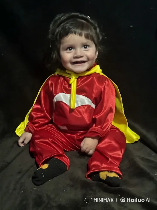 Energetic Child in Red Superhero Costume Dancing and Performing Stunts – AI Generated Video | Hailuo AI