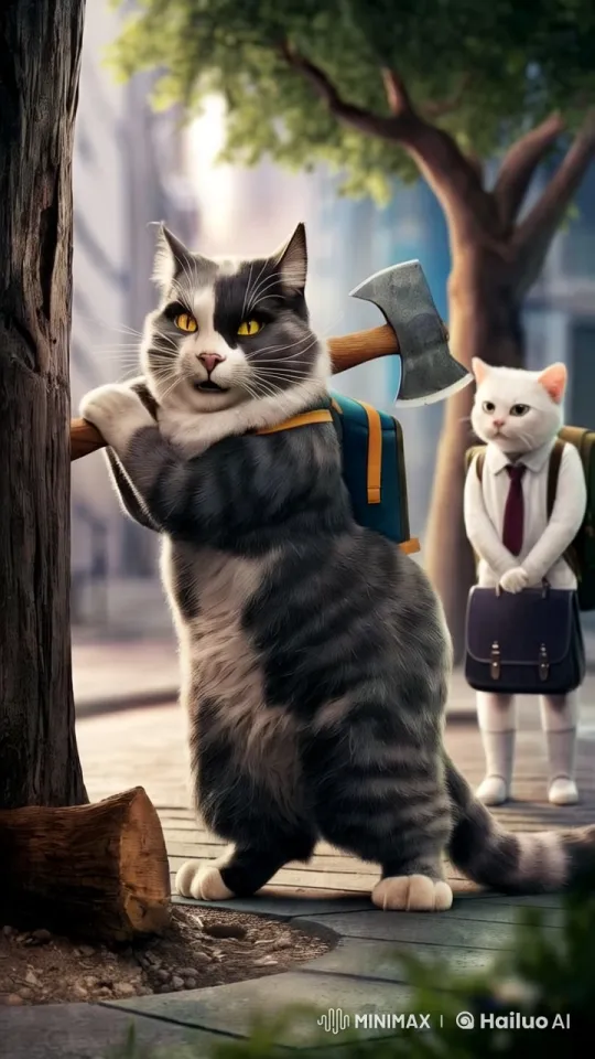 Anthropomorphic Cats and the Mystery of the Falling Tree – AI Generated Video | Hailuo AI