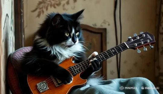 Cat Plays Guitar with Musical Talent and Grace – AI Generated Video | Hailuo AI