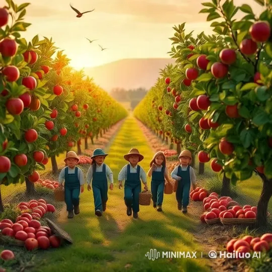 Dawn Harvest in a Lush Apple Orchard – AI Generated Video | Hailuo AI