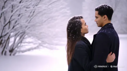 Intimate Couple's Kiss in a Snowy Landscape – AI Generated Video | Hailuo AI