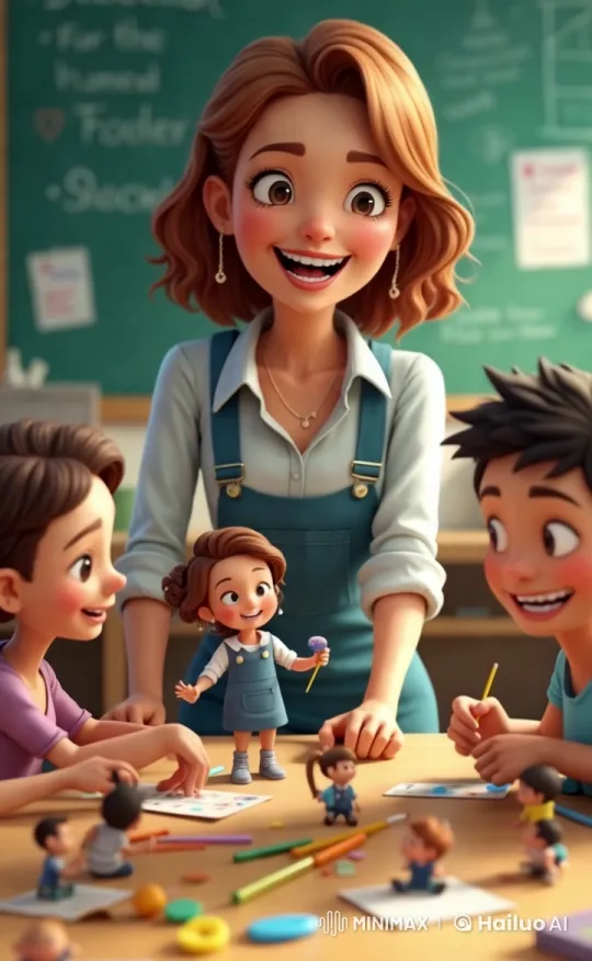 Creative Classroom: Teacher Guides Joyful Young Artists – AI Generated Video | Hailuo AI