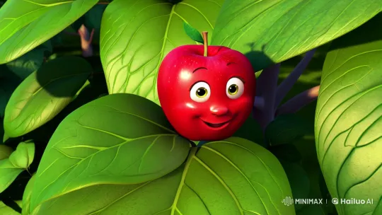 Animated Apple with Inviting Smile in Lush Orchard – AI Generated Video | Hailuo AI
