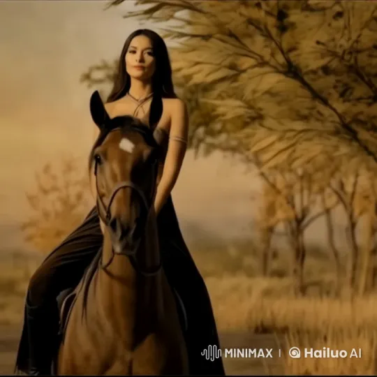 Elegant Warrior and Tribe Ride Through Golden Grassland – AI Generated Video | Hailuo AI