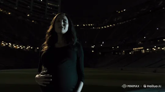 Pregnant Woman Sings in Night-Lit Stadium – AI Generated Video | Hailuo AI