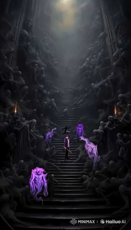 Mysterious Staircase in Haunted Fog with Ethereal Figures – AI Generated Video | Hailuo AI