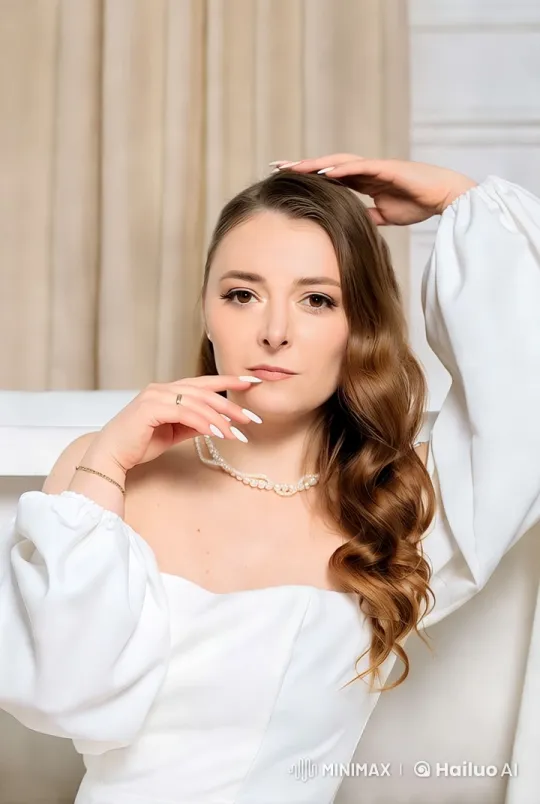Elegant Woman in White Dress Showcases Graceful Aesthetics – AI Generated Video | Hailuo AI