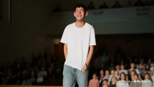 Young Man Embraced by Crowd's Cheering in Emotional Release – AI Generated Video | Hailuo AI