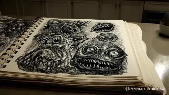 Macabre Sketchbook: Horror Designs Come Alive – AI Generated Video | Hailuo AI