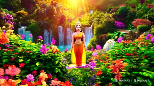 Divine Presence in a Lush Paradise with Dramatic Camera Work – AI Generated Video | Hailuo AI