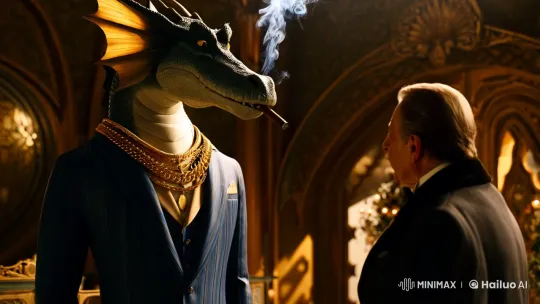 Sophisticated Dragon Meets Leader in Opulent Setting – AI Generated Video | Hailuo AI