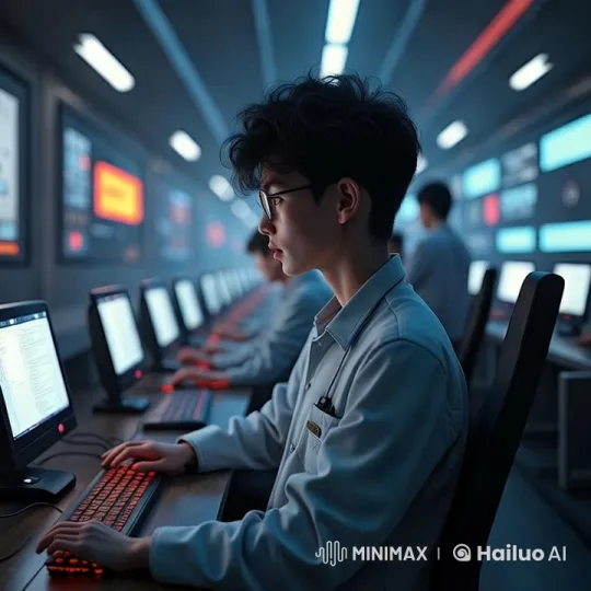 High-Tech Control Room with Focused Workers – AI Generated Video | Hailuo AI