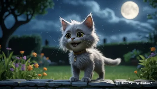 Milo the Kitten in Enchanting Live2D Night Garden – AI Generated Video | Hailuo AI