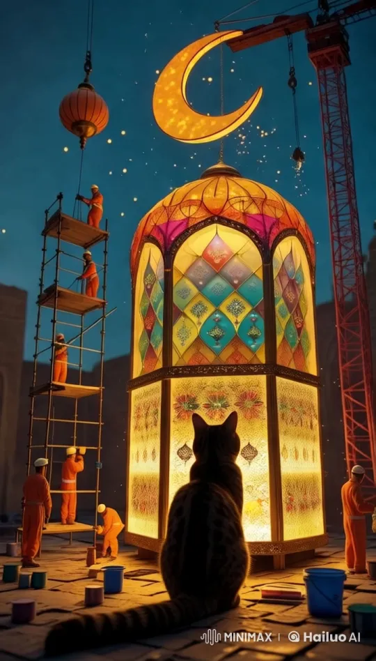 Miniature Workers Craft Giant Ramadan Lantern – AI Generated Video | Hailuo AI