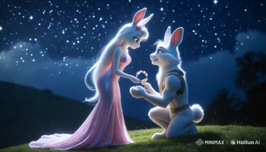Enchanted Hilltop Serenade: Starlit Rabbits' Moment – AI Generated Video | Hailuo AI