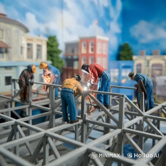 Construction Site Aesthetic: Welding and Building in Cityscape – AI Generated Video | Hailuo AI