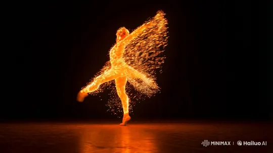 Mystical Dancer in Void: Ephemeral Ballet of Embers – AI Generated Video | Hailuo AI