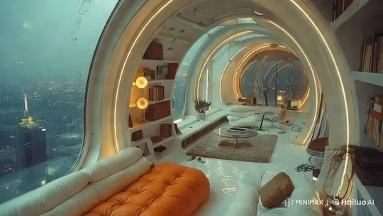 Futuristic Circular Living Space with Dusk Cityscape View – AI Generated Video | Hailuo AI