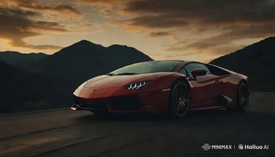 Lamborghini Speeds Along Cliff at Sunset – AI Generated Video | Hailuo AI