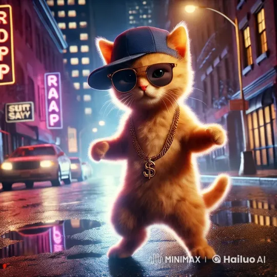 Hip-Hop Cat Dances in Neon Cityscape – AI Generated Video | Hailuo AI