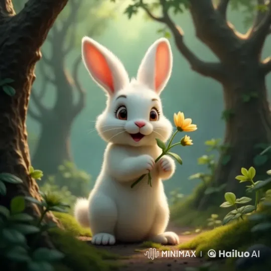 Animated Rabbit in Enchanted Forest Setting – AI Generated Video | Hailuo AI