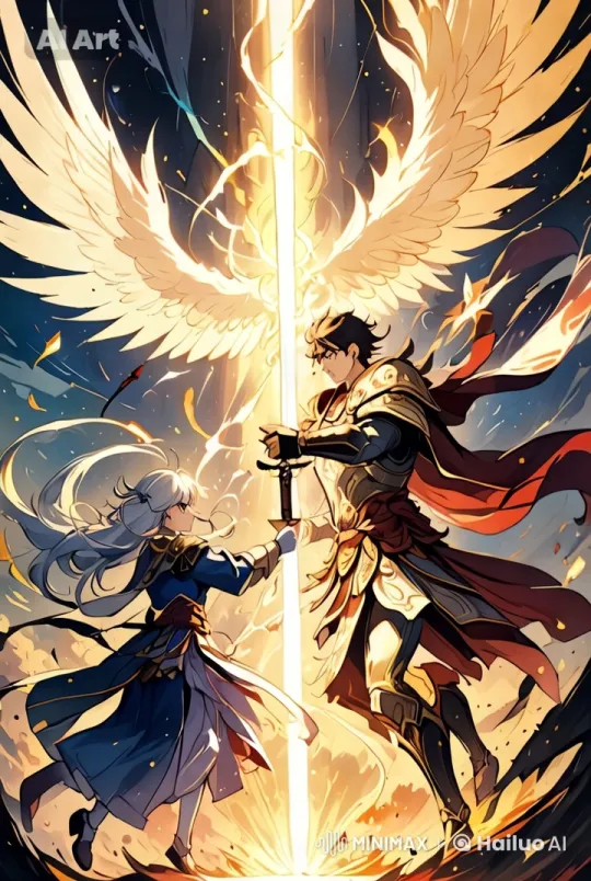 Angel and Warrior Duel in Fiery, Ethereal Landscape – AI Generated Video | Hailuo AI