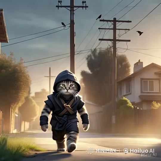 Ninja's Morning Walk in a Peaceful Suburb – AI Generated Video | Hailuo AI