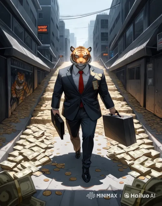 Confident Tiger Spills Wealth on City Street – AI Generated Video | Hailuo AI
