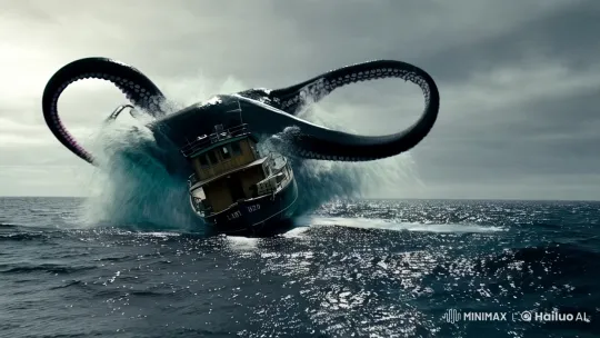 Colossal Octopus Attacks and Sinks Boat – AI Generated Video | Hailuo AI