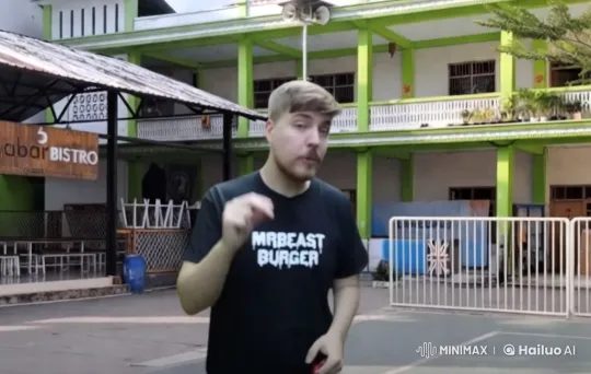 MrBeast Burger Representative Explains at Bistro – AI Generated Video | Hailuo AI