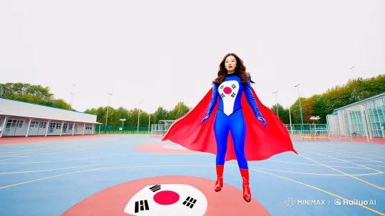 Ultra-Clear 8K Transformation Scene of a Korean Woman in Taegukgi Suit – AI Generated Video | Hailuo AI
