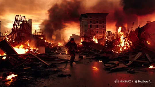 Soldier's Desperate Sprint Through Kaiju-Ravaged Cityscape – AI Generated Video | Hailuo AI