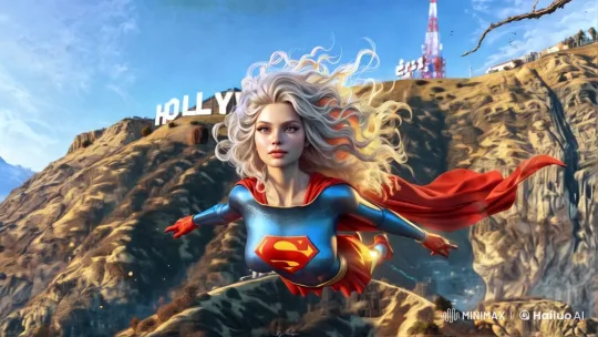 Supergirl Flies Gracefully Over Hollywood Sign – AI Generated Video | Hailuo AI