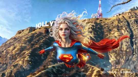 Supergirl Flies Over Hollywood Hills with Grace – AI Generated Video | Hailuo AI