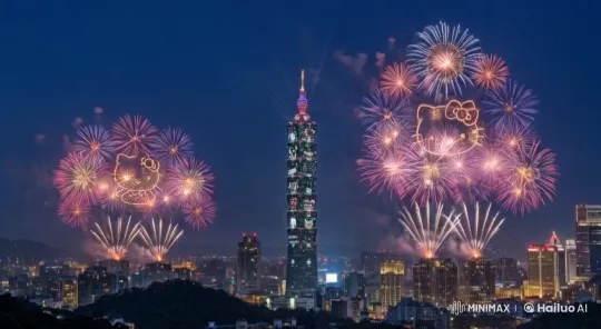 Hello Kitty Fireworks Spectacle Over Taipei 101 – AI Generated Video | Hailuo AI