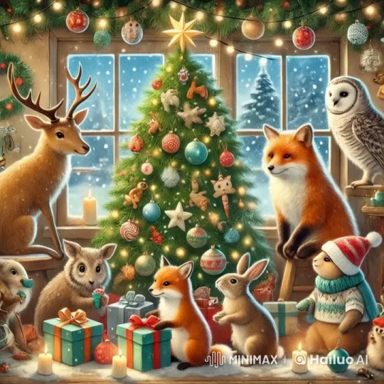 Animated Animals Celebrate Festive Christmas Scene – AI Generated Video | Hailuo AI