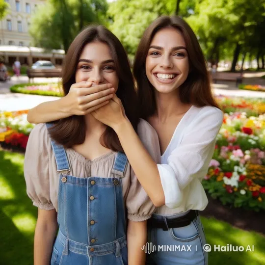 Sisters' Playful Moment in Colorful Park – AI Generated Video | Hailuo AI