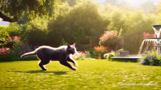 Graceful Cat Chase in Lush Garden Setting – AI Generated Video | Hailuo AI