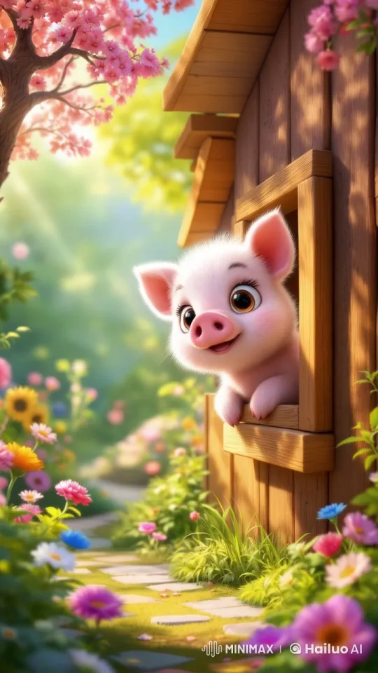 Curious Piglet in a Colorful Spring Garden – AI Generated Video | Hailuo AI