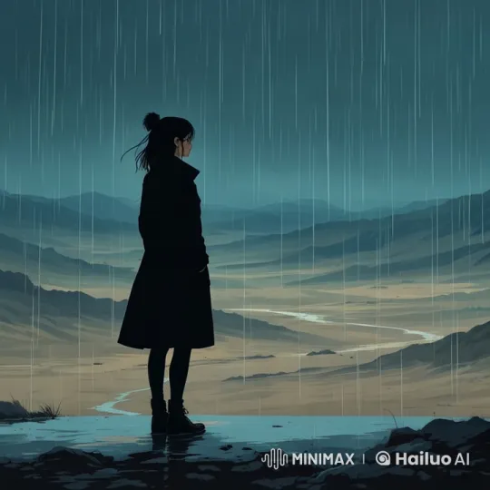 Contemplative Person Overlooking Rainy Landscape – AI Generated Video | Hailuo AI