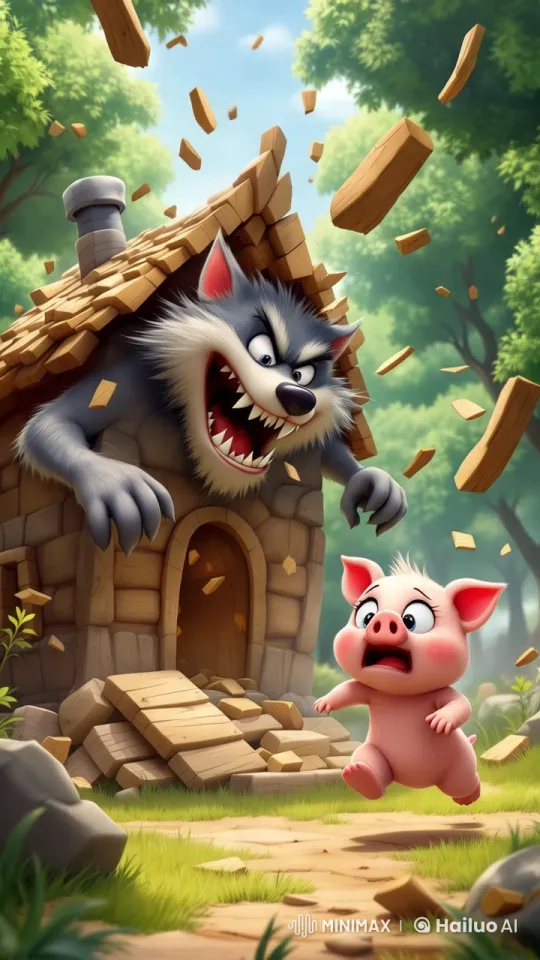 Fierce Wolf Attacks Terrified Piglet in Lush Forest – AI Generated Video | Hailuo AI