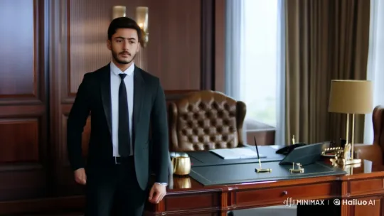 Confident Gentleman in Elegant Office Setting – AI Generated Video | Hailuo AI