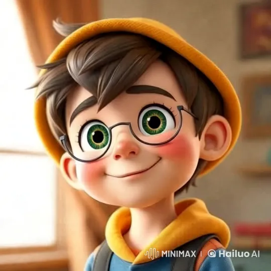 Boy with Glasses in Cozy Room Captures Cheerful Atmosphere – AI Generated Video | Hailuo AI