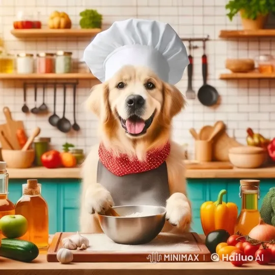 Golden Retriever Chef Preparing Chinese Dish in a Neat Kitchen – AI Generated Video | Hailuo AI