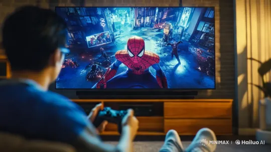 Spider-Man leaps from game to reality in living room – AI Generated Video | Hailuo AI