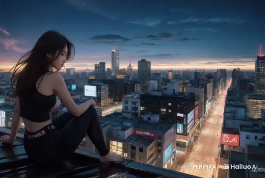 Young Woman Reflects on Dusk Cityscape – AI Generated Video | Hailuo AI