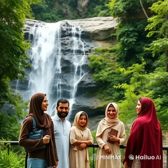 Family Appreciates Natural Beauty at Majestic Waterfall – AI Generated Video | Hailuo AI