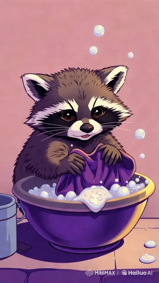 Adorable Raccoon Washes Clothes in 4K Slow Motion – AI Generated Video | Hailuo AI
