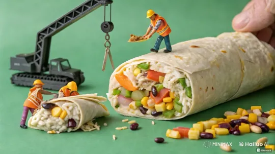 Miniature Construction Workers Play with a Giant Burrito – AI Generated Video | Hailuo AI