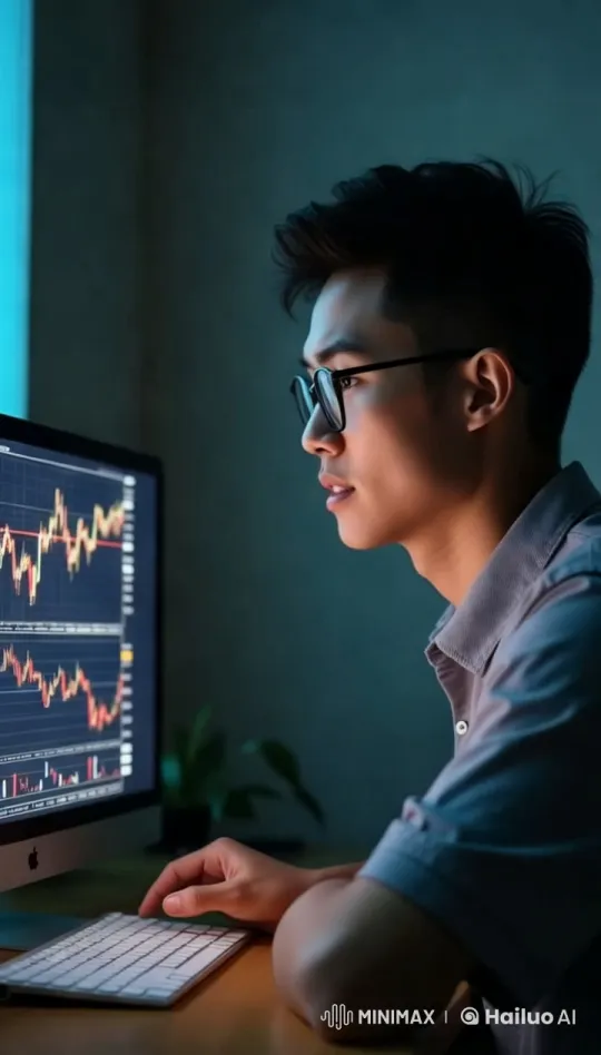 Investor Analyzes Stock Charts in Dimly Lit Office – AI Generated Video | Hailuo AI